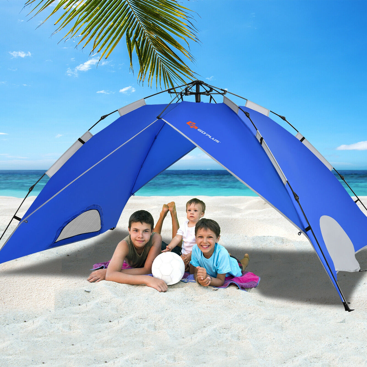 2-in-1 4 Person Instant Pop-up Waterproof Camping Tent-Blue-Tents-DECOROLALA