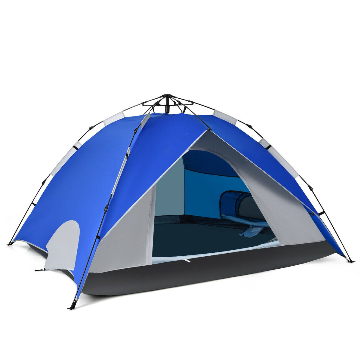 2-in-1 4 Person Instant Pop-up Waterproof Camping Tent-Blue-Tents-DECOROLALA