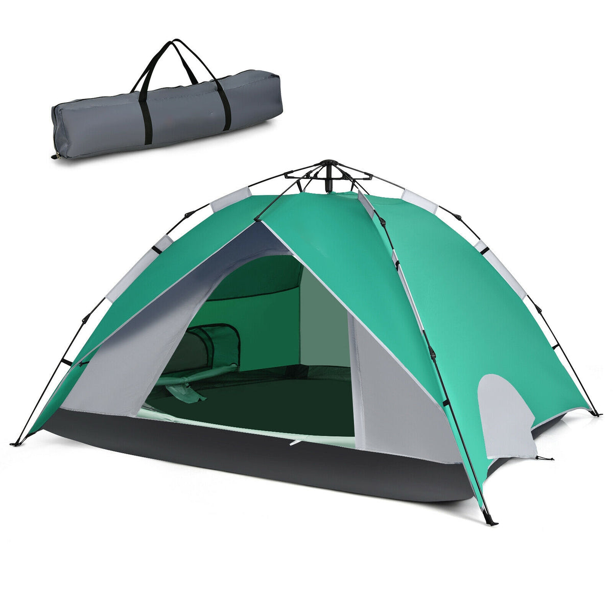 2-in-1 4 Person Instant Pop-up Waterproof Camping Tent-Green-Tents-DECOROLALA
