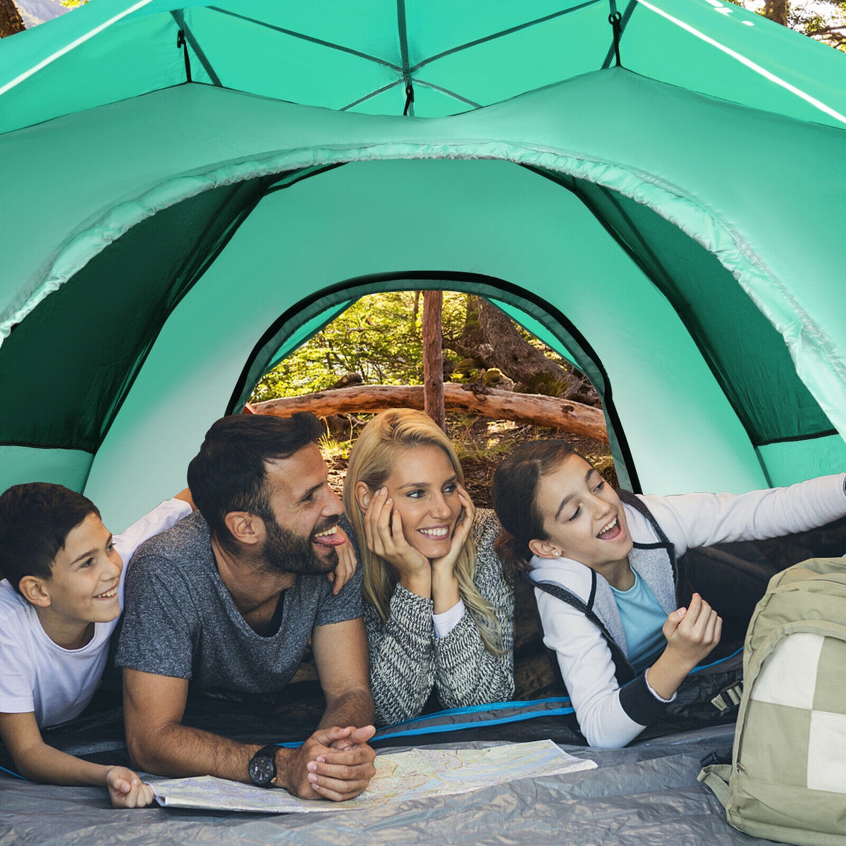 2-in-1 4 Person Instant Pop-up Waterproof Camping Tent-Green-Tents-DECOROLALA
