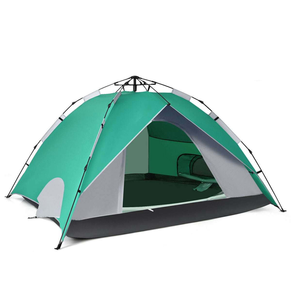 2-in-1 4 Person Instant Pop-up Waterproof Camping Tent-Green-Tents-DECOROLALA