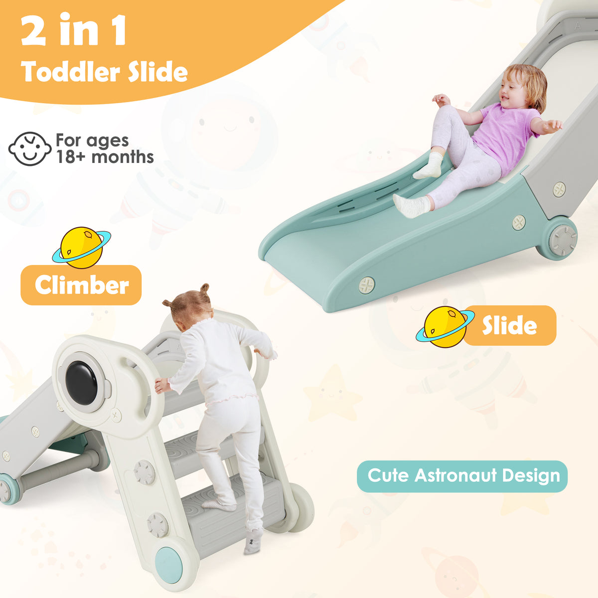 2 in 1 Baby Slide with Climber for Toddlers Age 18+ Months
