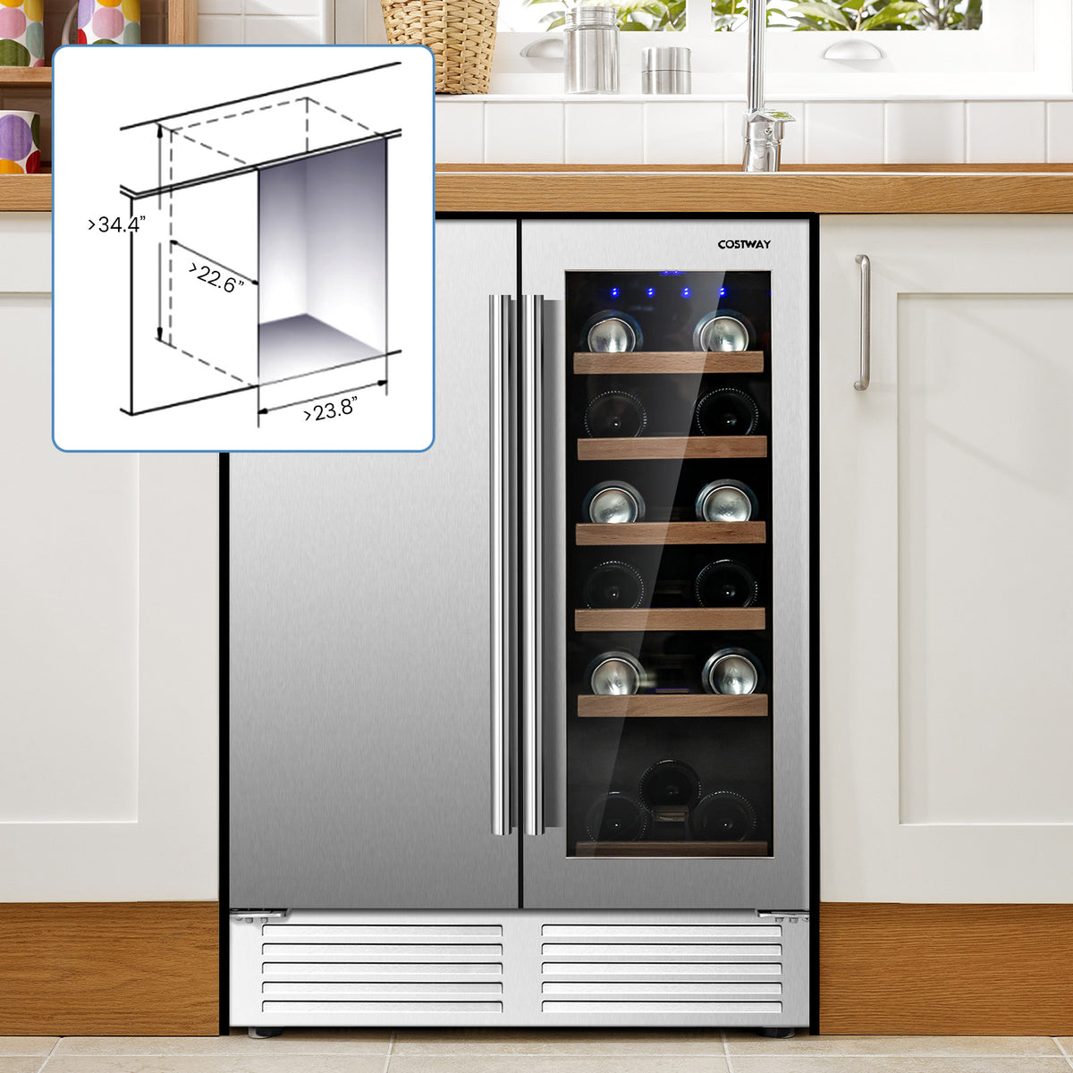 2-in-1 Beverage and Wine Cooler with Independent Temperature Control and LED Lights-Silver-Wine & Beverage Coolers-DECOROLALA