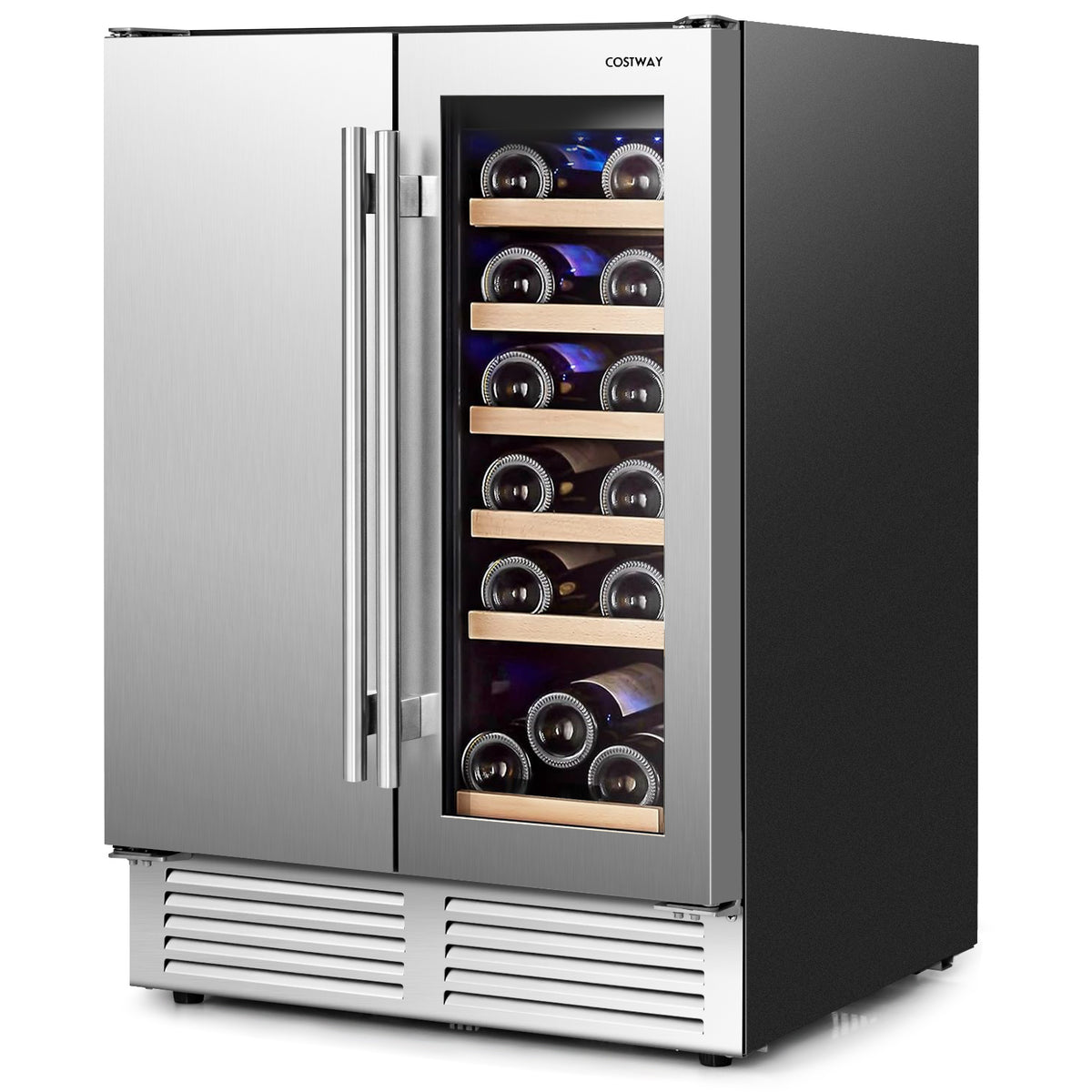 2-in-1 Beverage and Wine Cooler with Independent Temperature Control and LED Lights-Silver-Wine & Beverage Coolers-DECOROLALA