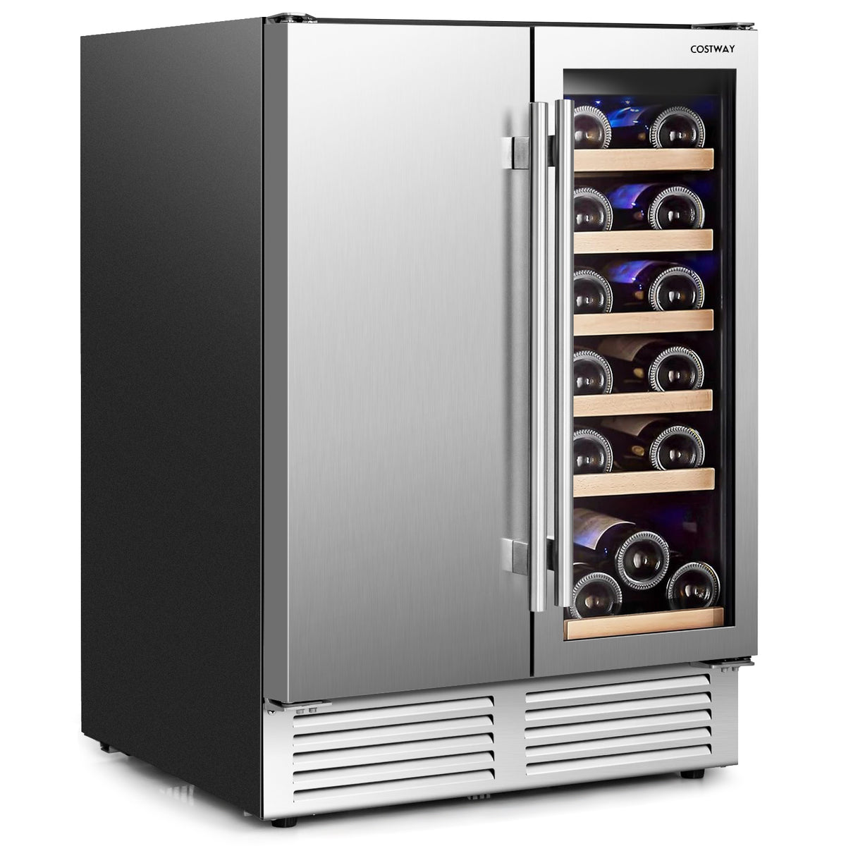 2-in-1 Beverage and Wine Cooler with Independent Temperature Control and LED Lights-Silver-Wine & Beverage Coolers-DECOROLALA