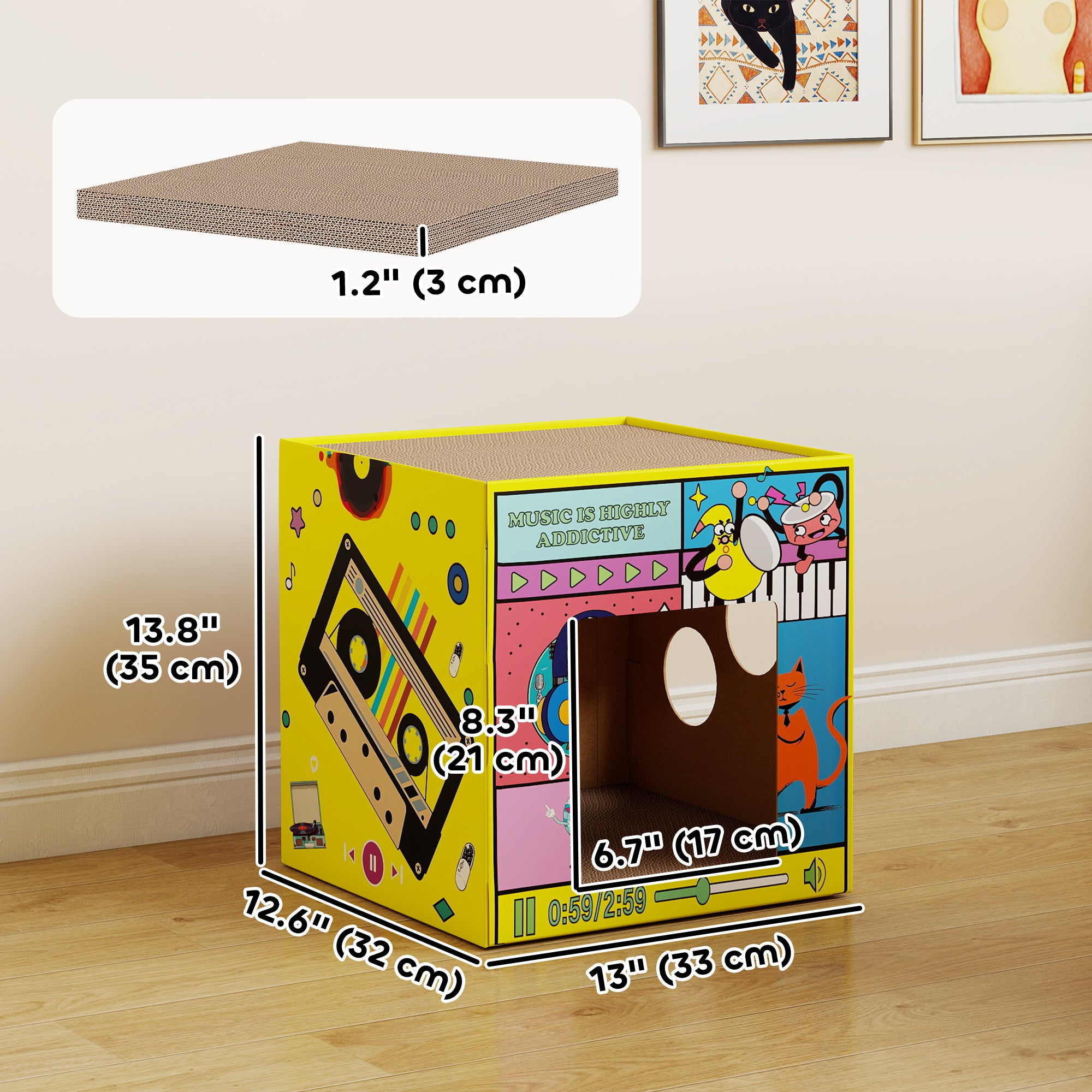 2 in 1 Cardboard Cat House, Cat Scratcher for Indoor Cats with Scratching Board & Catnip-Cats-DECOROLALA