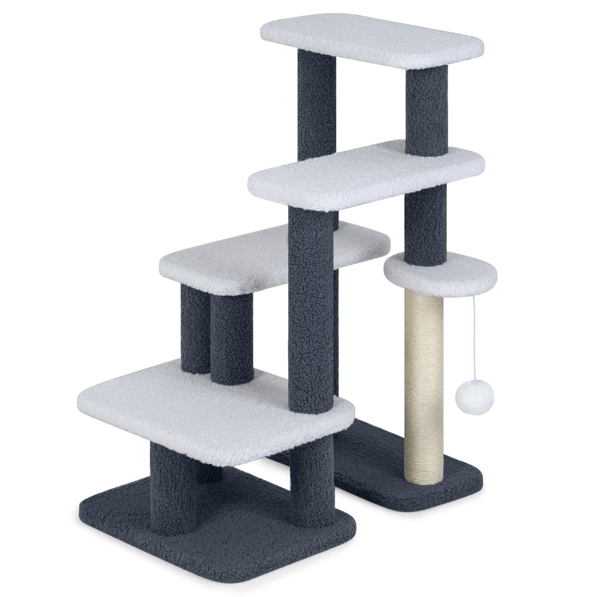 2-in-1 Cat Stairs Cat Tree Tower with Scratching Posts and Hanging Toy Ball-Gray-Cat Trees & Scratchers-DECOROLALA