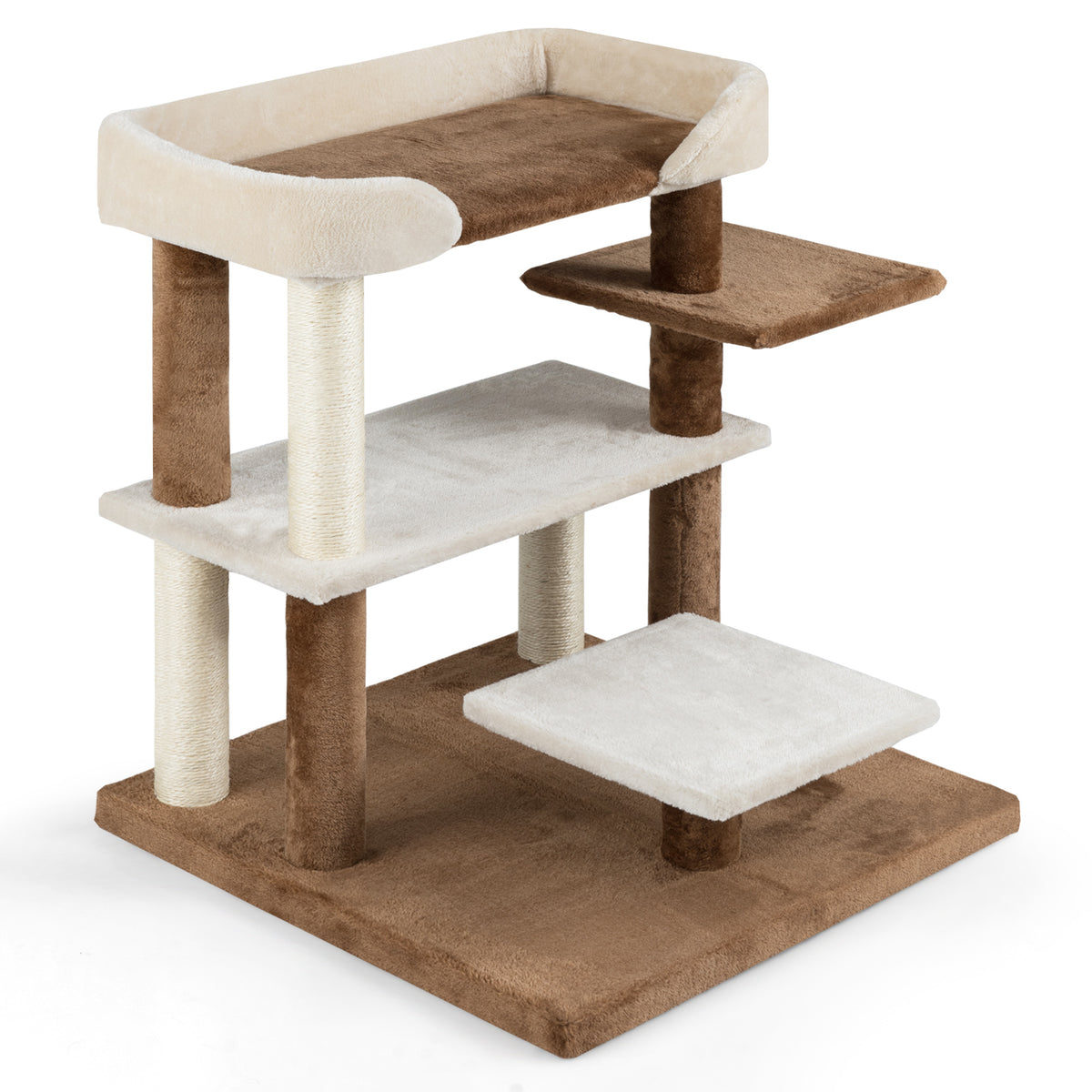 2-in-1 Cat Tree Tower Pet Steps with Sisal Scratching Posts and 4 Large Platforms-Brown-Cat Trees & Scratchers-DECOROLALA