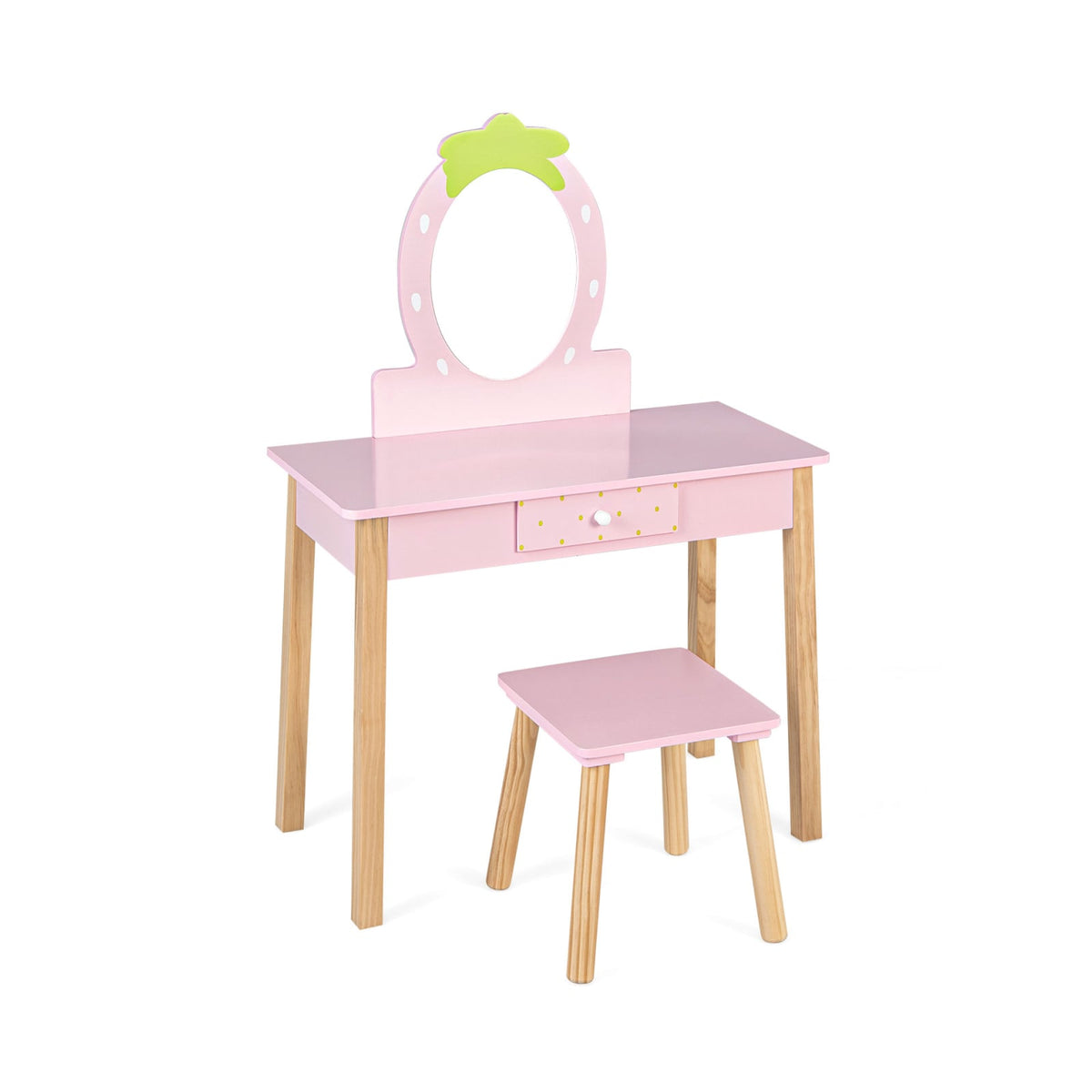 2-in-1 Children Vanity Table Stool Set with Mirror-Pink-Kids Vanities-DECOROLALA