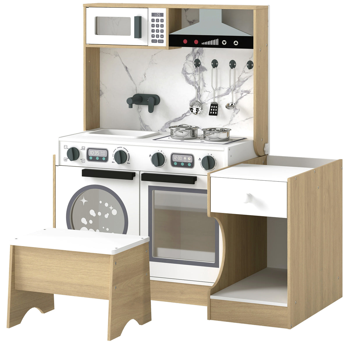 Kids Kitchen Playset, 2-in-1 Convertible Table and Chair Set with Sink, Oven, Microwave, Accessories for 3-8-Toys & Games > Baby & Toddler Toys > Toy Playsets > Play Kitchen-DECOROLALA