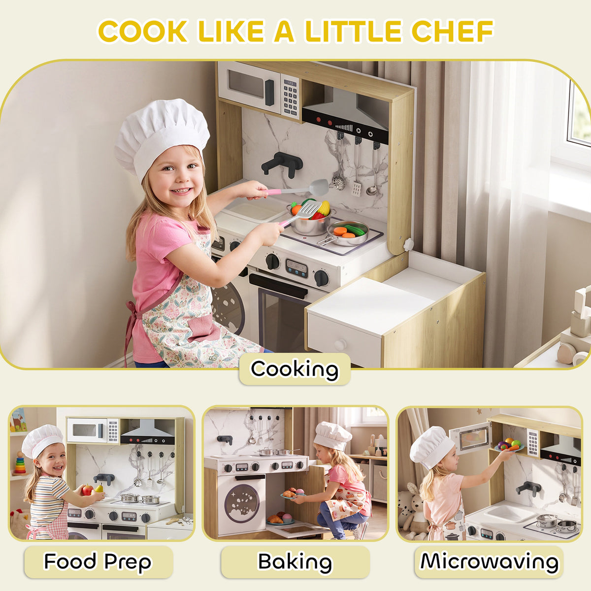 Kids Kitchen Playset, 2-in-1 Convertible Table and Chair Set with Sink, Oven, Microwave, Accessories for 3-8-Toys & Games > Baby & Toddler Toys > Toy Playsets > Play Kitchen-DECOROLALA