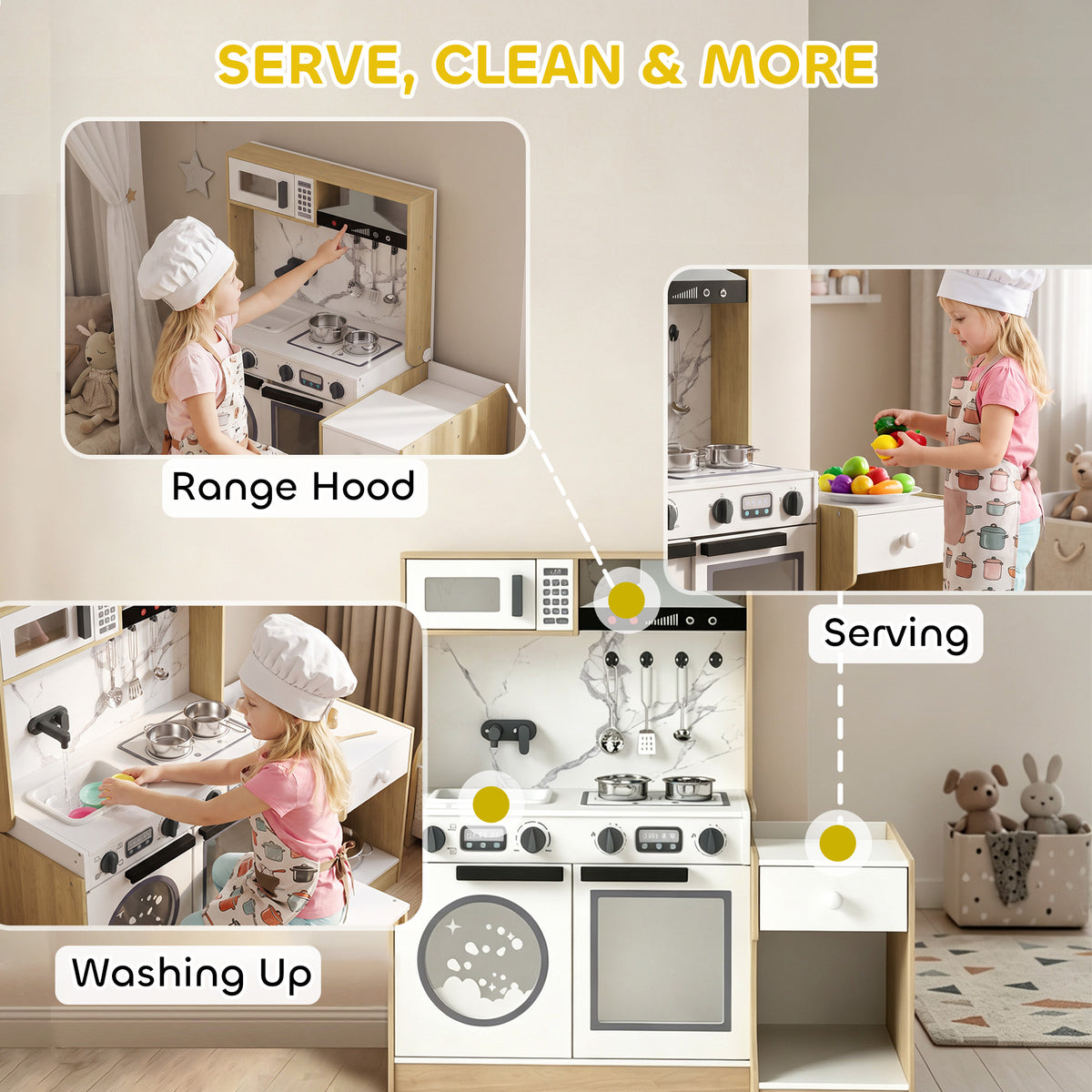 Kids Kitchen Playset, 2-in-1 Convertible Table and Chair Set with Sink, Oven, Microwave, Accessories for 3-8-Toys & Games > Baby & Toddler Toys > Toy Playsets > Play Kitchen-DECOROLALA