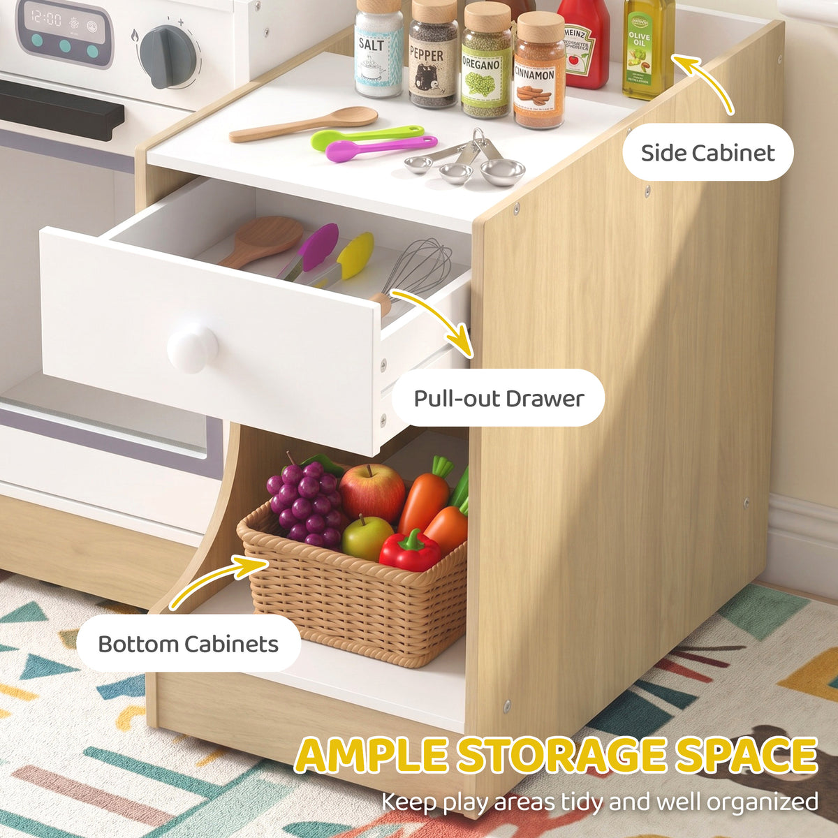 Kids Kitchen Playset, 2-in-1 Convertible Table and Chair Set with Sink, Oven, Microwave, Accessories for 3-8-Toys & Games > Baby & Toddler Toys > Toy Playsets > Play Kitchen-DECOROLALA