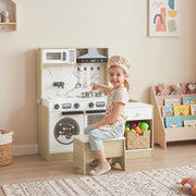 Kids Kitchen Playset, 2-in-1 Convertible Table and Chair Set with Sink, Oven, Microwave, Accessories for 3-8-Toys & Games > Baby & Toddler Toys > Toy Playsets > Play Kitchen-DECOROLALA