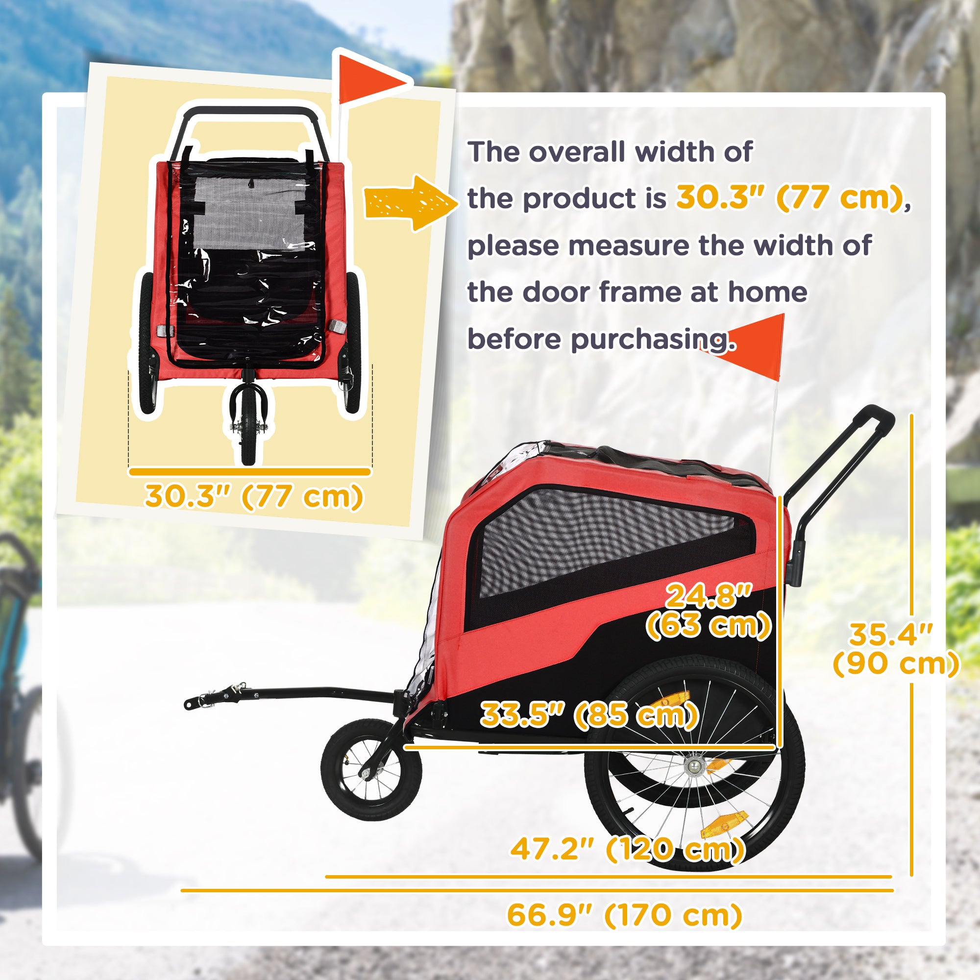 2-in-1 Dog Bike Trailer & Stroller for Large Dogs - Red-DECOROLALA