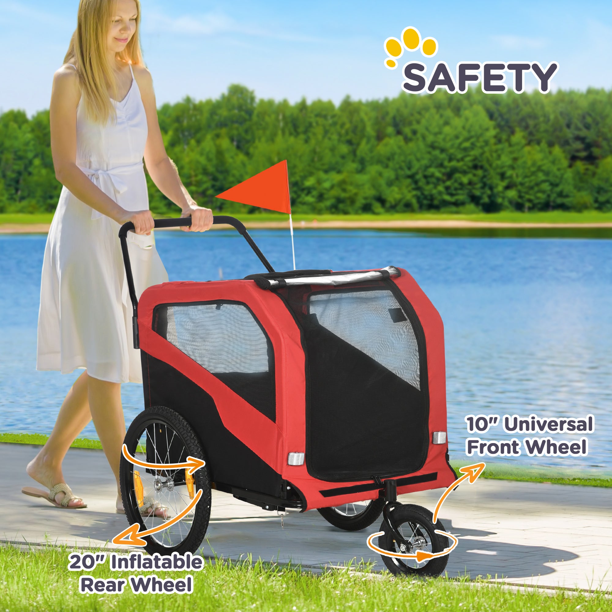 2-in-1 Dog Bike Trailer & Stroller for Large Dogs - Red-DECOROLALA