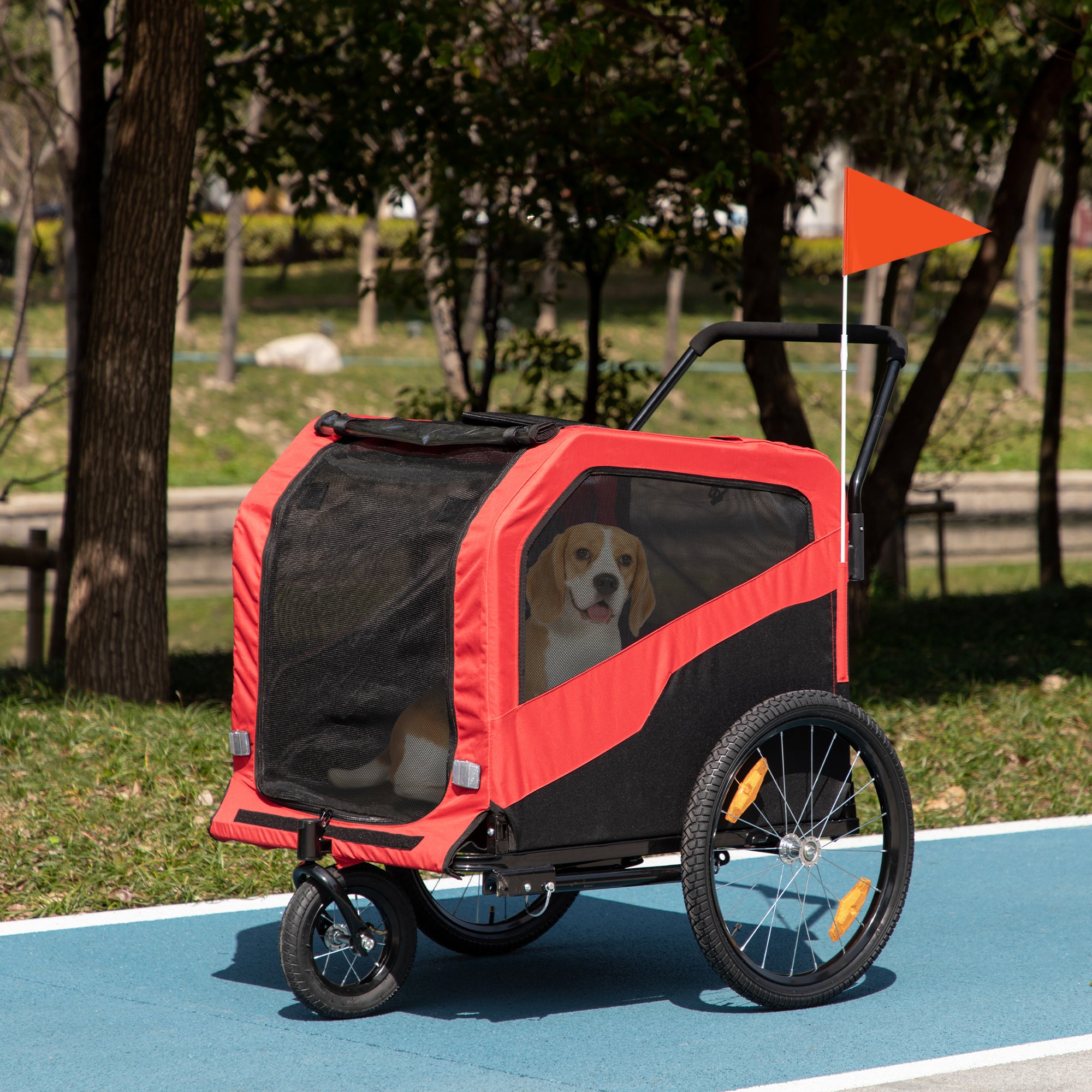 2-in-1 Dog Bike Trailer & Stroller for Large Dogs - Red-DECOROLALA