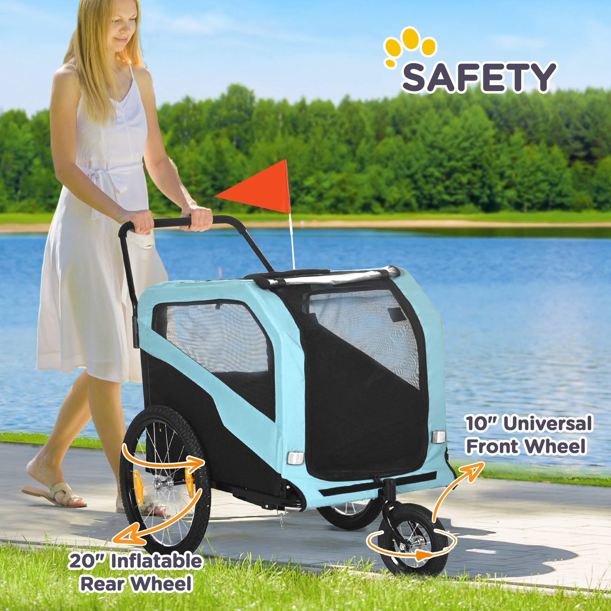 2-in-1 Dog Bike Trailer and Pet Stroller - Light Blue-DECOROLALA