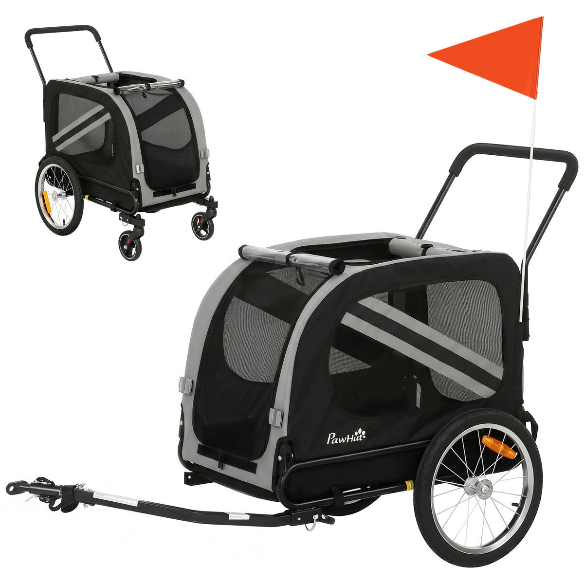 2-in-1 Dog Bike Trailer and Stroller - Grey for Medium Dogs-Dogs-DECOROLALA