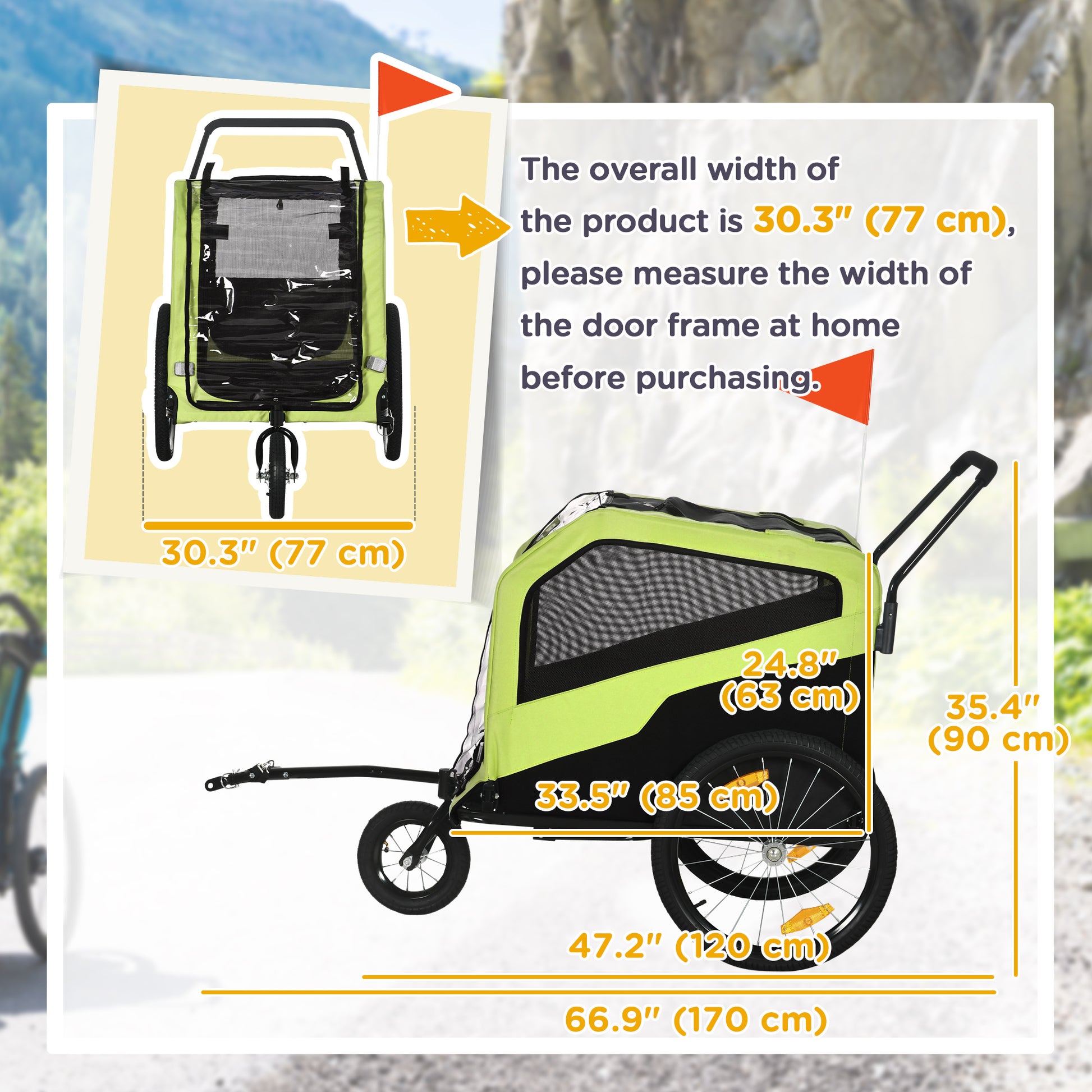 2-in-1 Dog Bike Trailer and Stroller for Large Dogs, Green-DECOROLALA