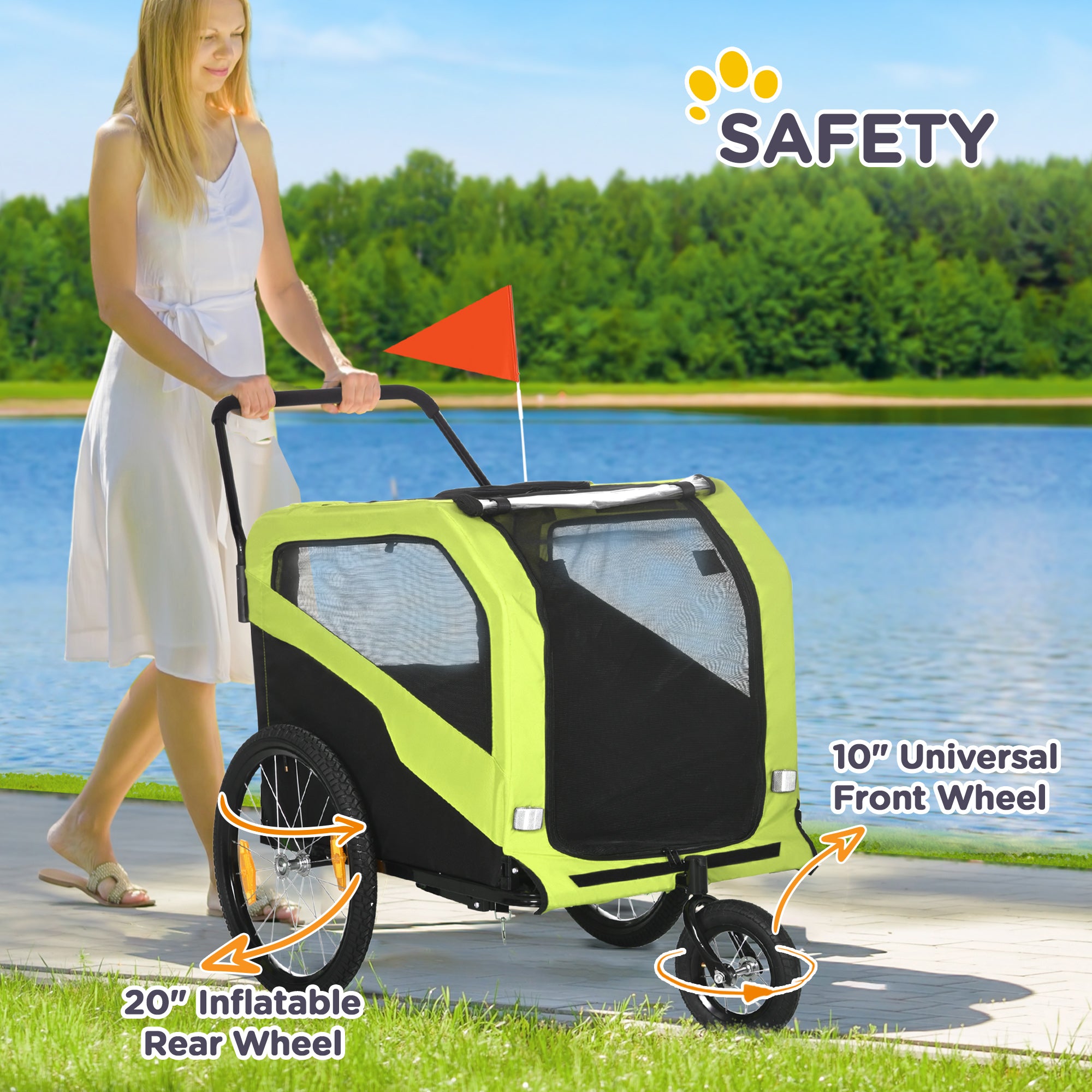 2-in-1 Dog Bike Trailer and Stroller for Large Dogs, Green-DECOROLALA