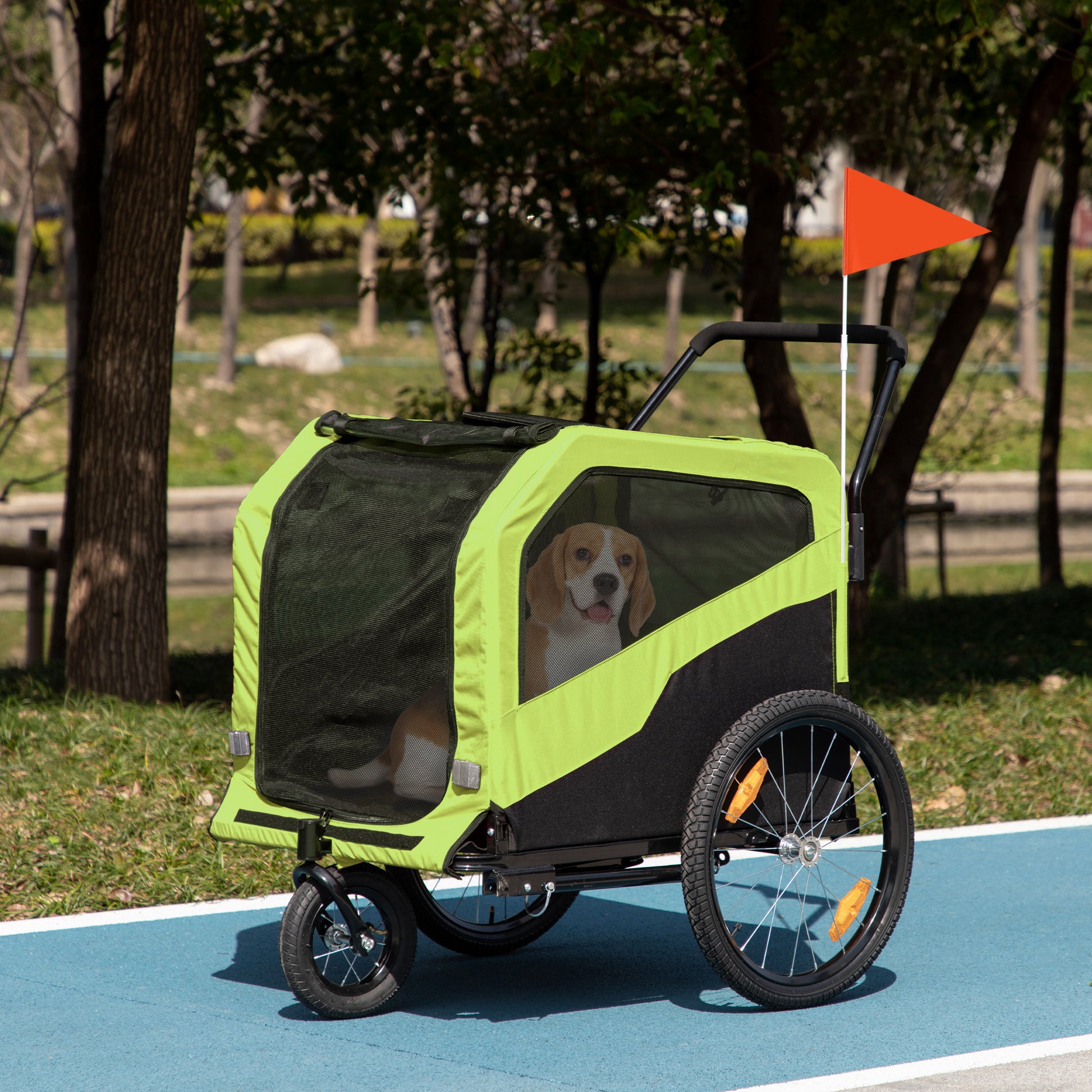2-in-1 Dog Bike Trailer and Stroller for Large Dogs, Green-DECOROLALA