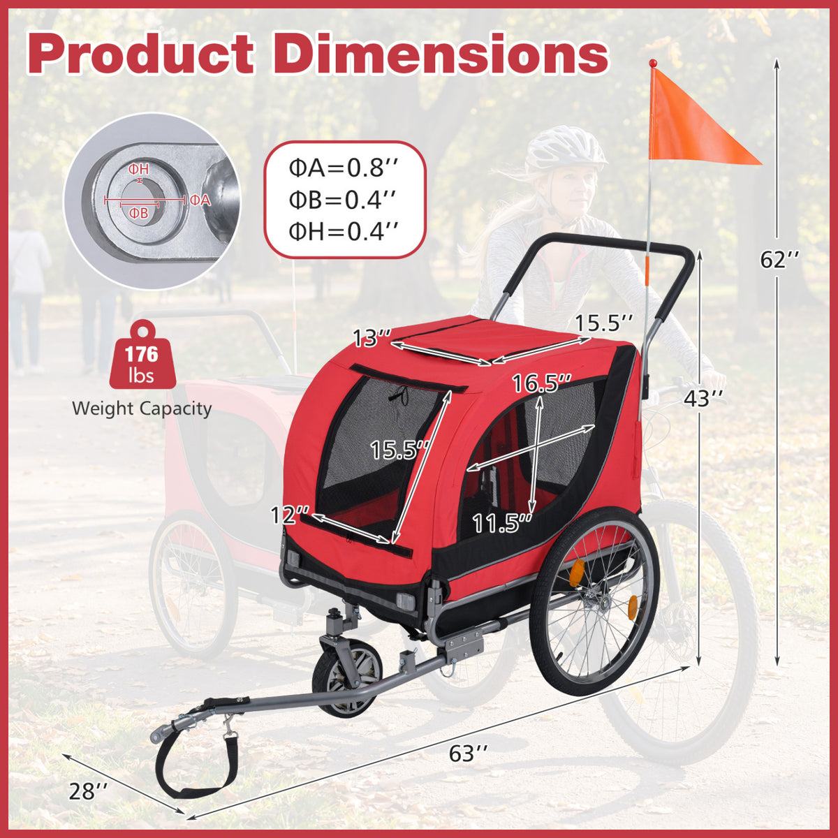 2-in-1 Dog Bike Trailer with Universal Bicycle Coupler-Red-Dog Supplies-DECOROLALA