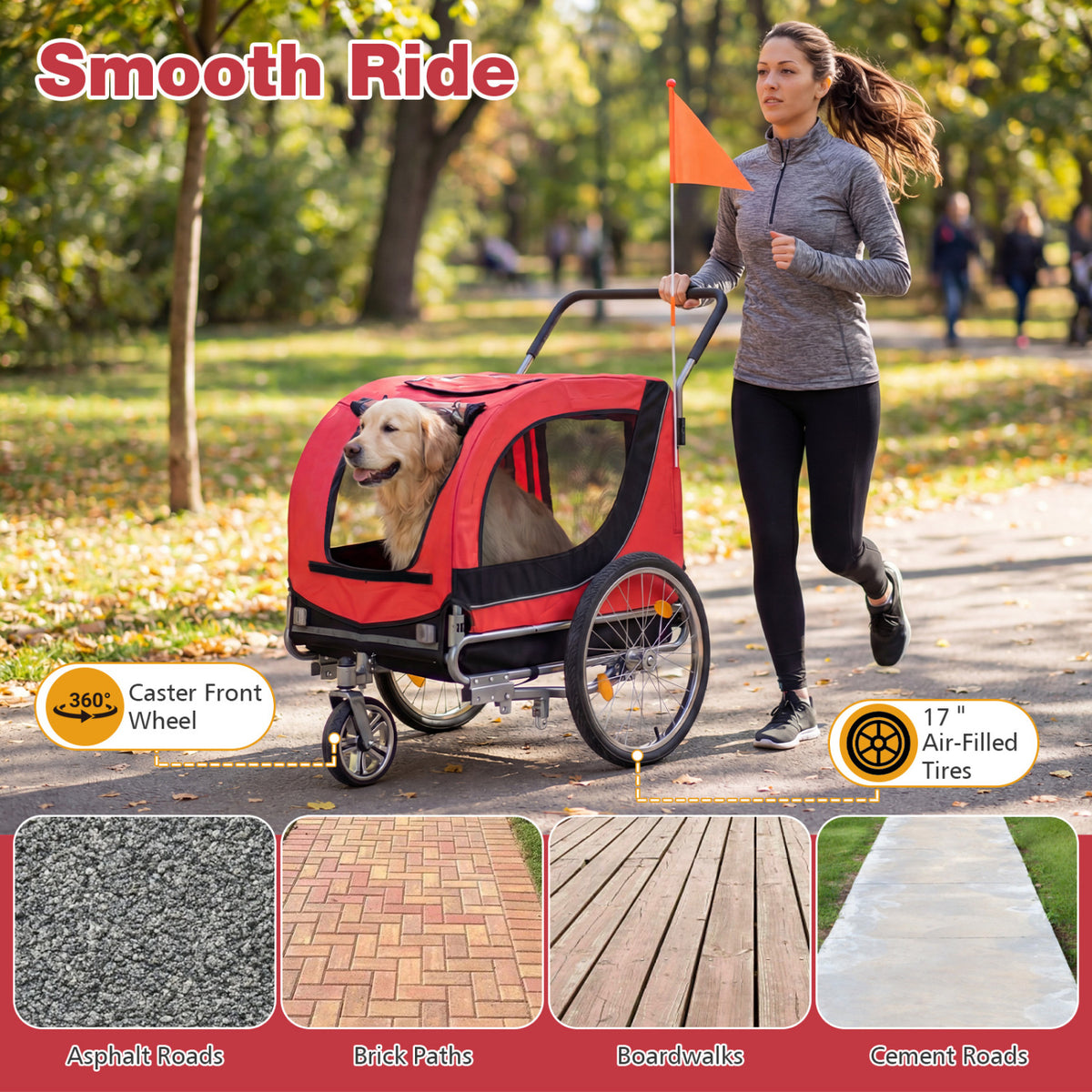 2-in-1 Dog Bike Trailer with Universal Bicycle Coupler-Red-Dog Supplies-DECOROLALA