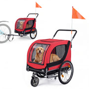 2-in-1 Dog Bike Trailer with Universal Bicycle Coupler-Red-Dog Supplies-DECOROLALA