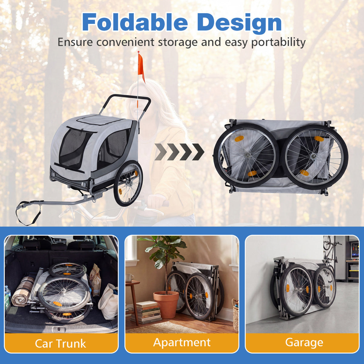 2-in-1 Dog Bike Trailer with Universal Bicycle Coupler-White-Dog Supplies-DECOROLALA