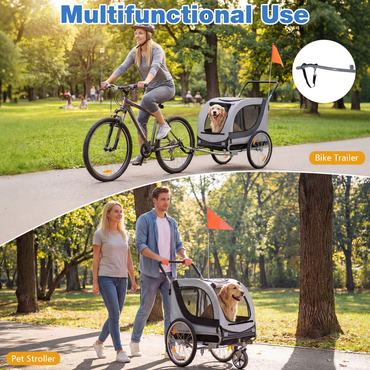 2-in-1 Dog Bike Trailer with Universal Bicycle Coupler-White-Dog Supplies-DECOROLALA