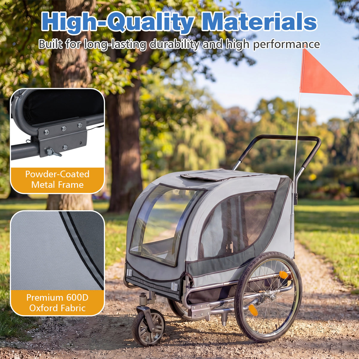 2-in-1 Dog Bike Trailer with Universal Bicycle Coupler-White-Dog Supplies-DECOROLALA