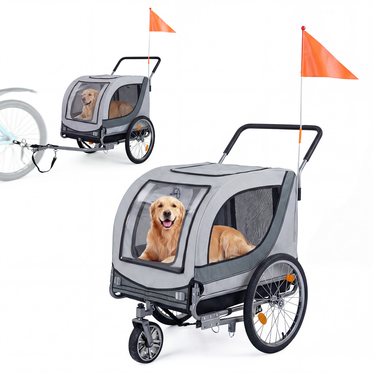 2-in-1 Dog Bike Trailer with Universal Bicycle Coupler-White-Dog Supplies-DECOROLALA