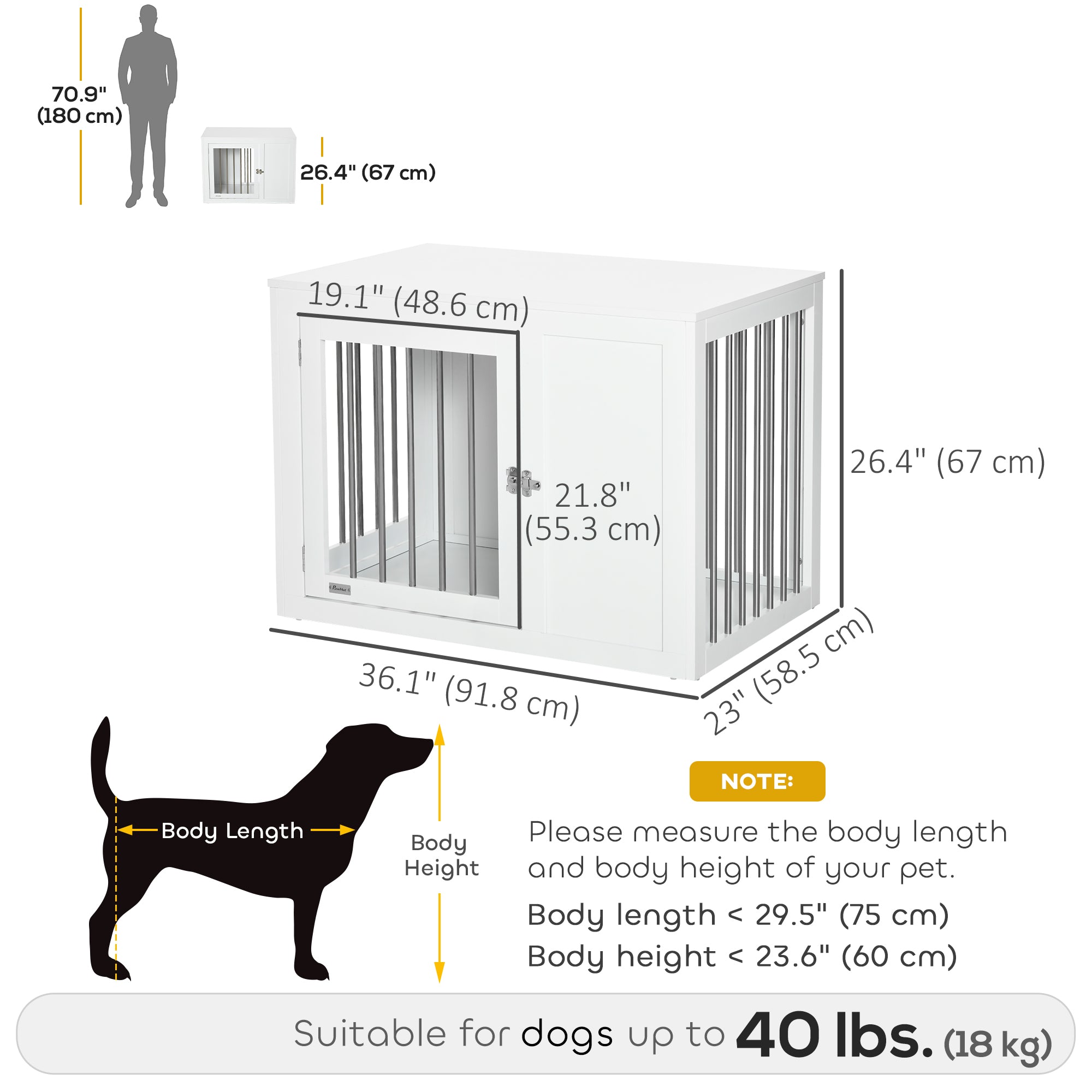 2-in-1 Dog Crate Side Table - White Medium 36"-DECOROLALA