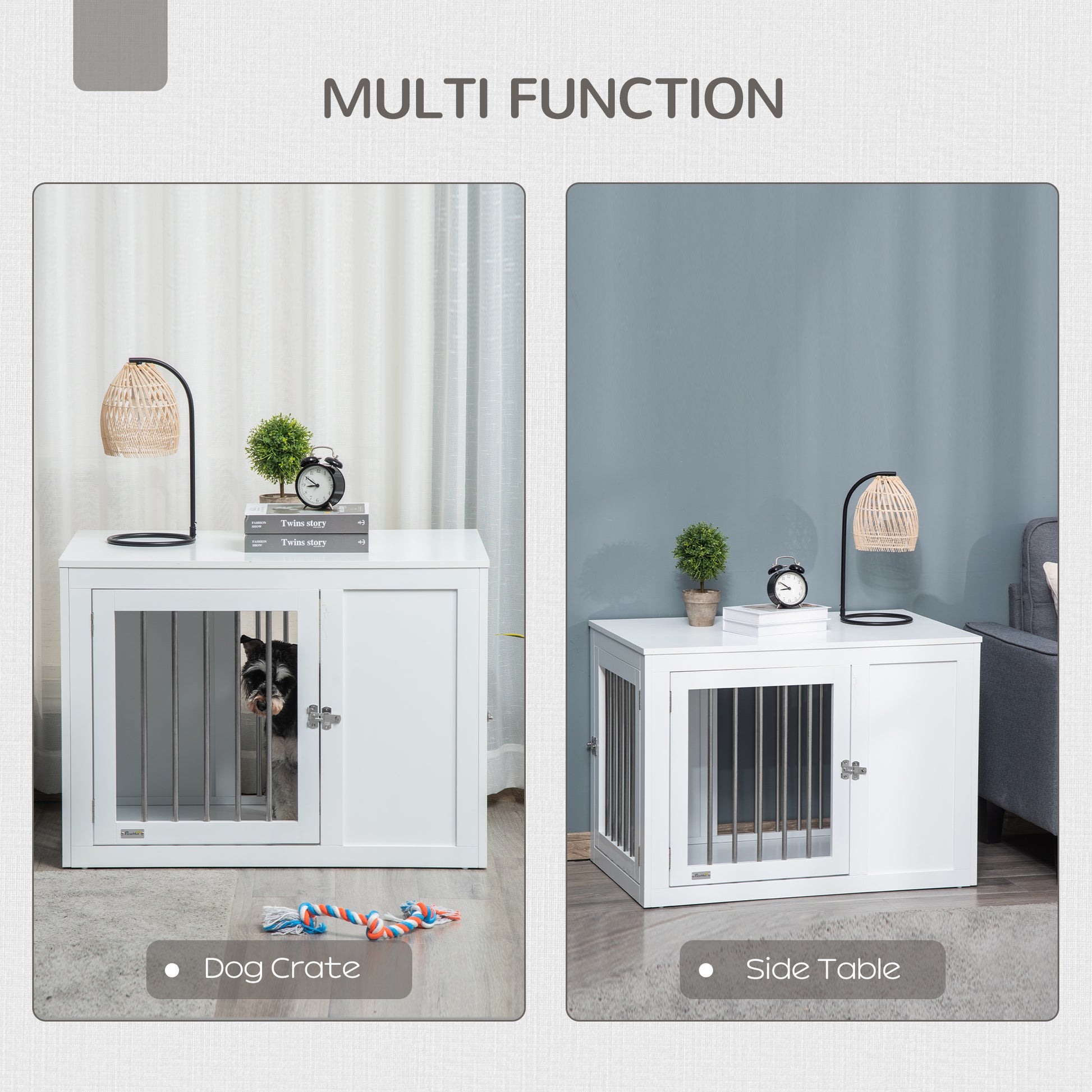 2-in-1 Dog Crate Side Table - White Medium 36"-DECOROLALA