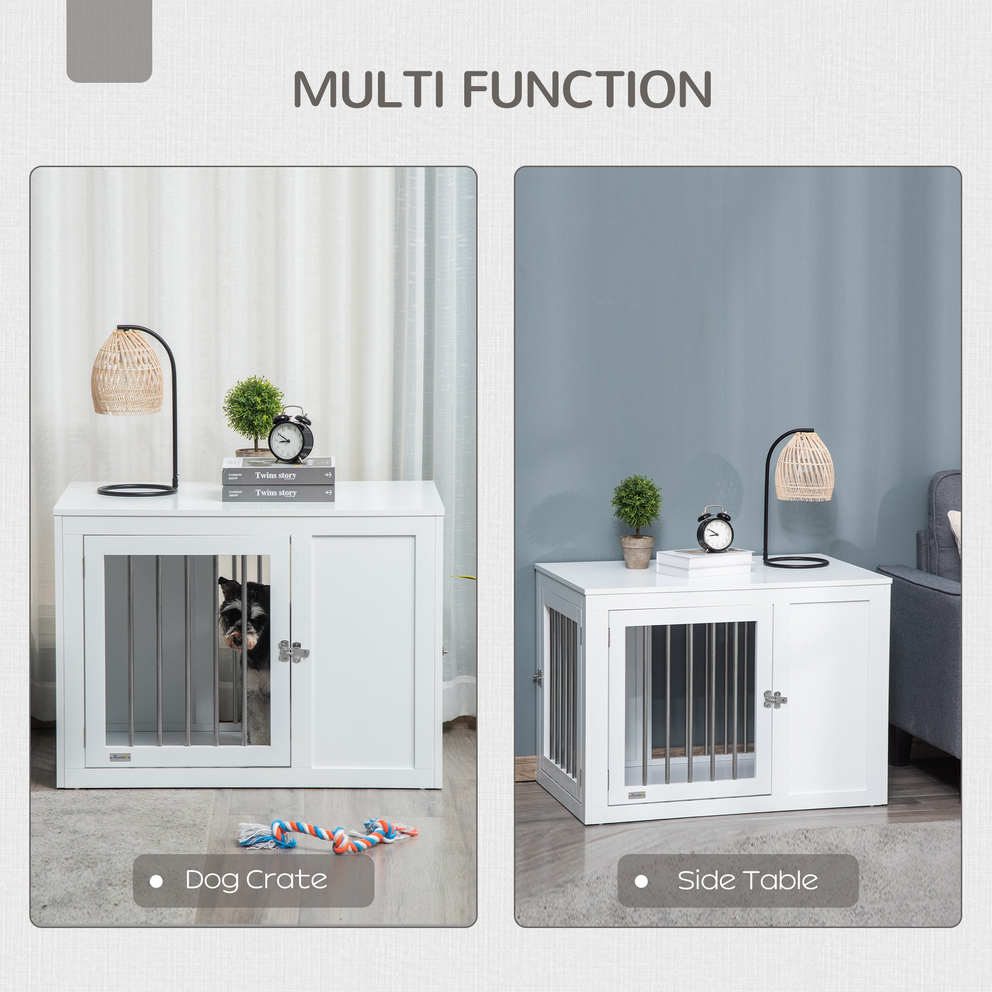 2-in-1 Dog Crate Side Table - White Medium 36"-DECOROLALA
