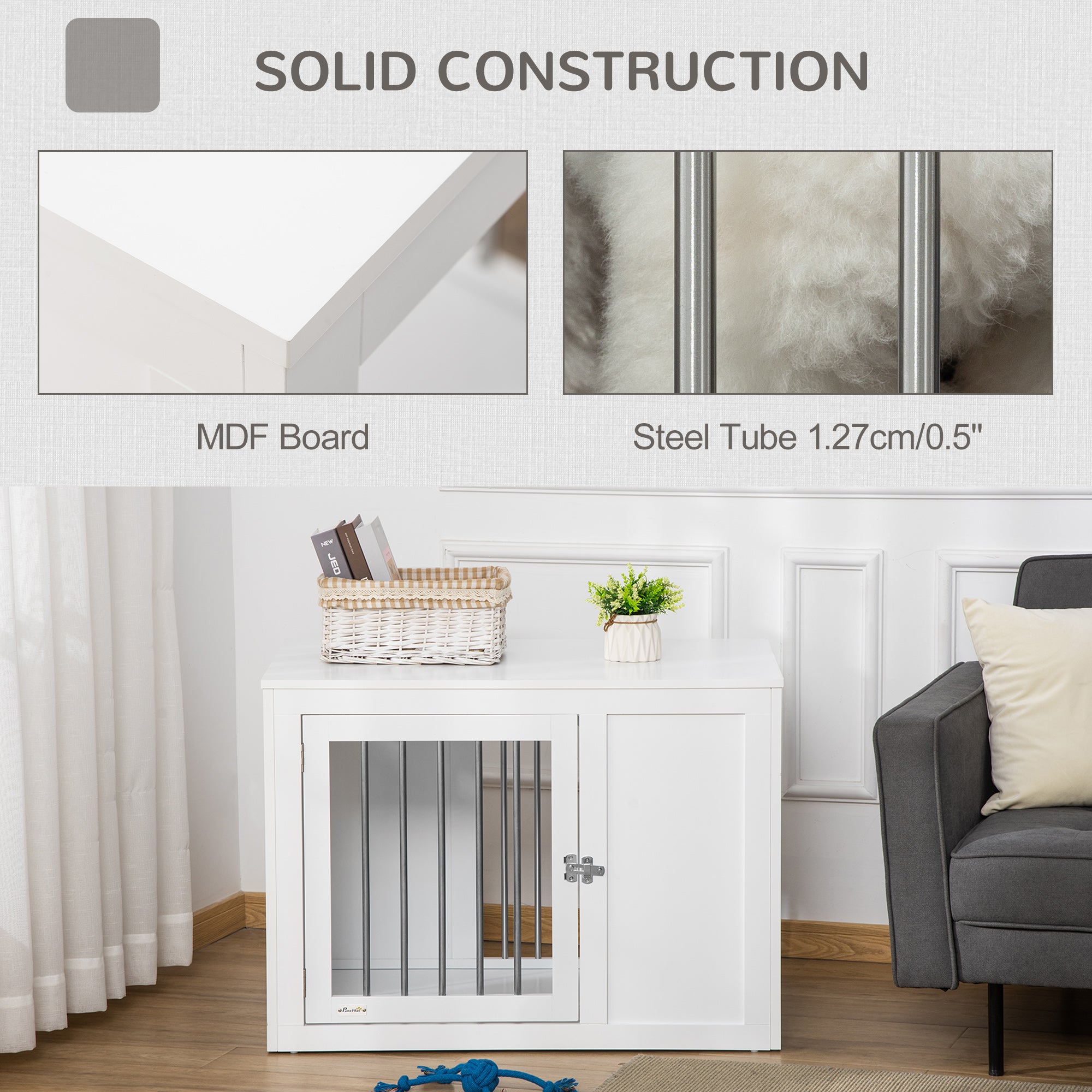 2-in-1 Dog Crate Side Table - White Medium 36"-DECOROLALA