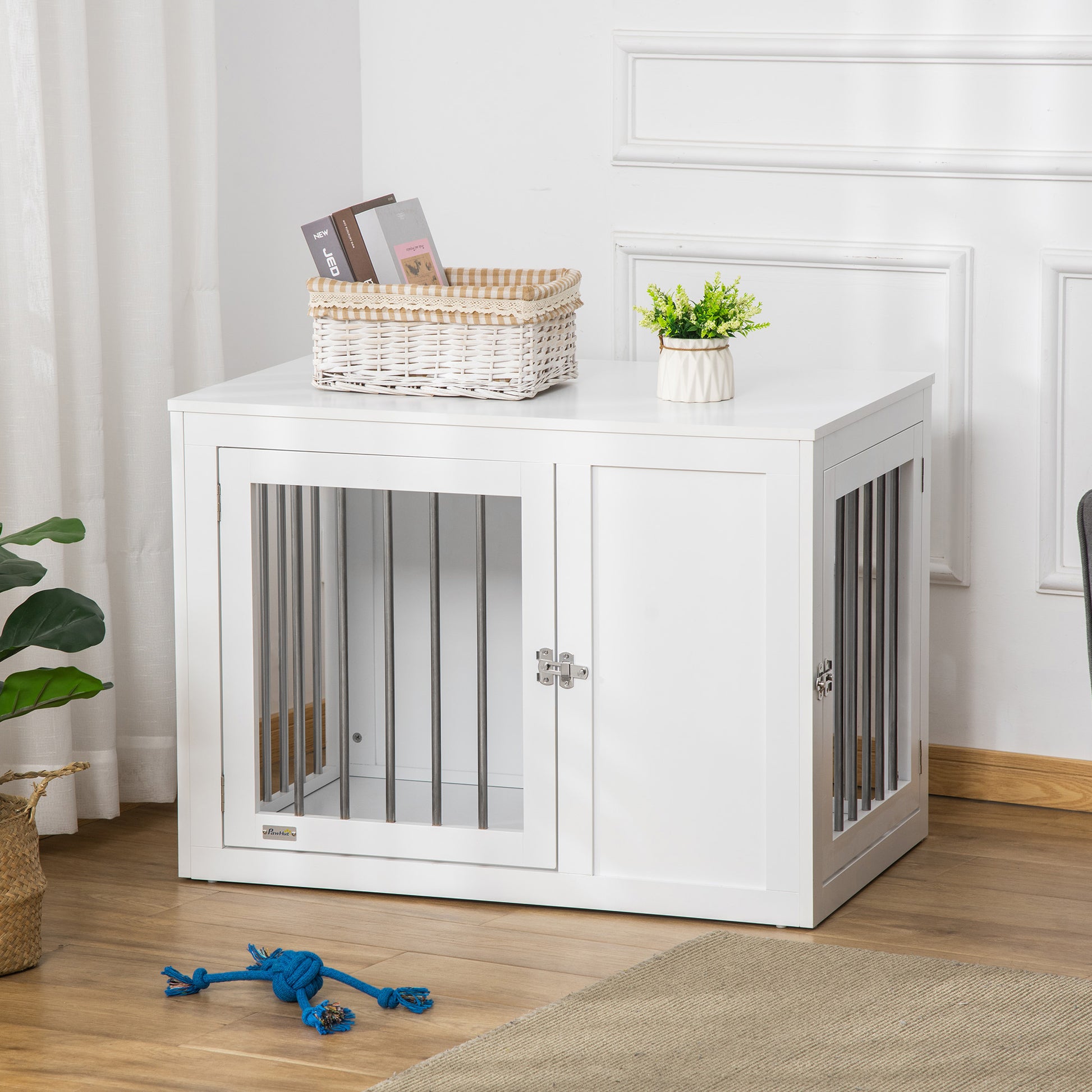 2-in-1 Dog Crate Side Table - White Medium 36"-DECOROLALA