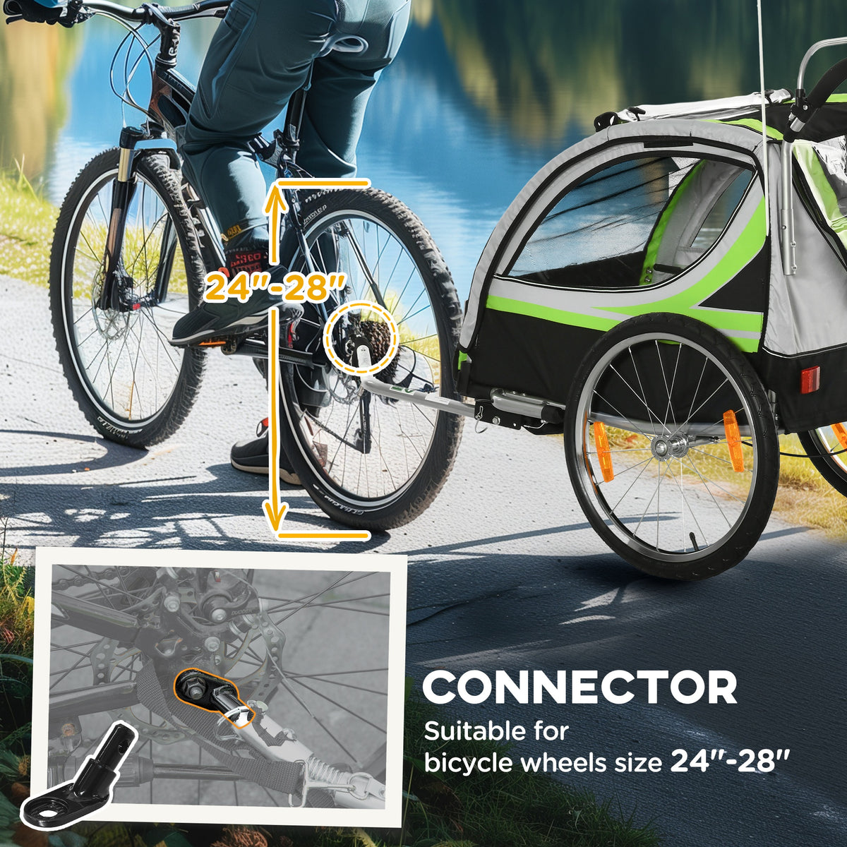 2-in-1 Double Bike Trailer and Stroller - Green-Child Bicycle Trailers-DECOROLALA