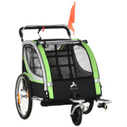 2-in-1 Double Bike Trailer and Stroller - Green-Child Bicycle Trailers-DECOROLALA