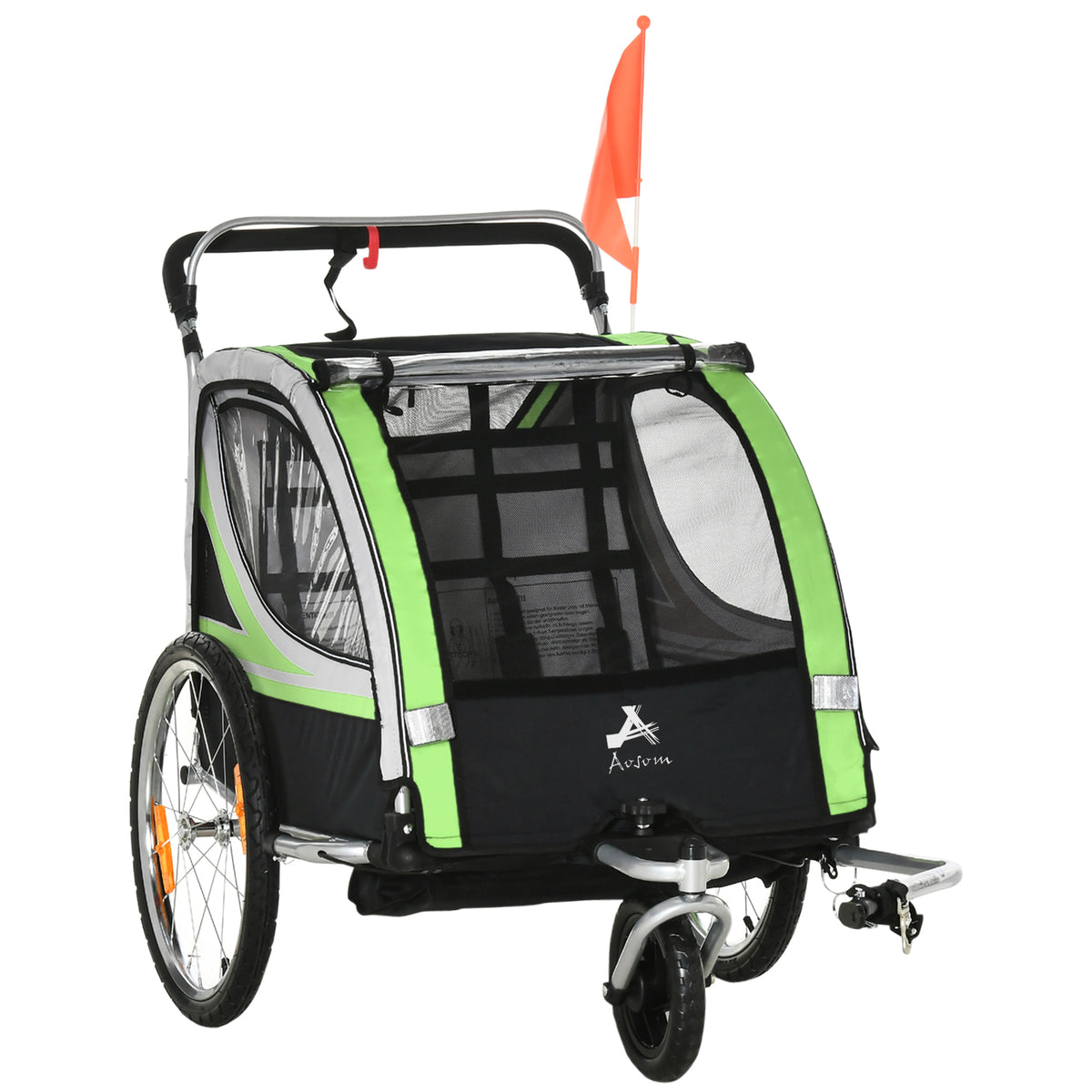 2-in-1 Double Bike Trailer and Stroller - Green-Child Bicycle Trailers-DECOROLALA
