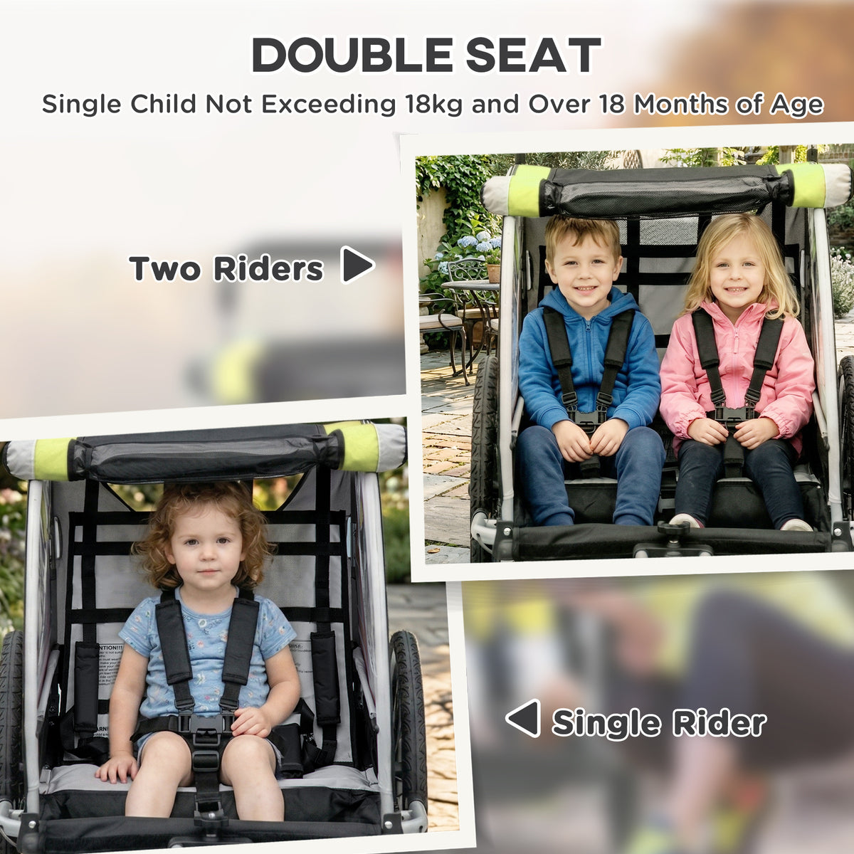 2-in-1 Double Bike Trailer and Stroller - Yellow-Child Bicycle Trailers-DECOROLALA