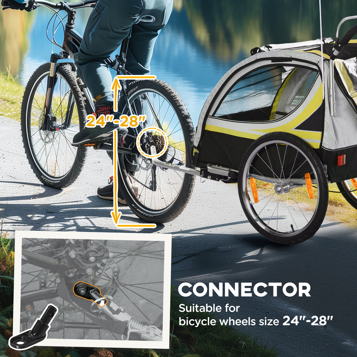2-in-1 Double Bike Trailer and Stroller - Yellow-Child Bicycle Trailers-DECOROLALA