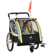 2-in-1 Double Bike Trailer and Stroller - Yellow-Child Bicycle Trailers-DECOROLALA
