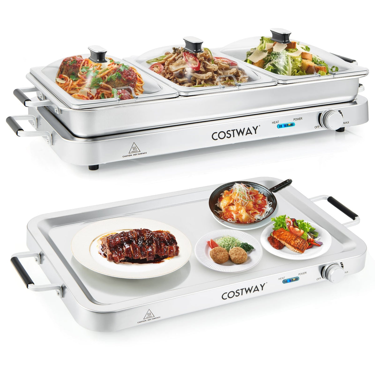 2 in 1 Electric Warming Tray with Temperature Control-Food Warmers & Burners-DECOROLALA