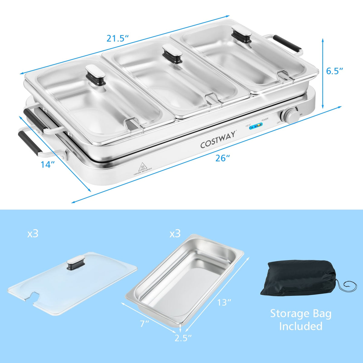 2 in 1 Electric Warming Tray with Temperature Control-Food Warmers & Burners-DECOROLALA