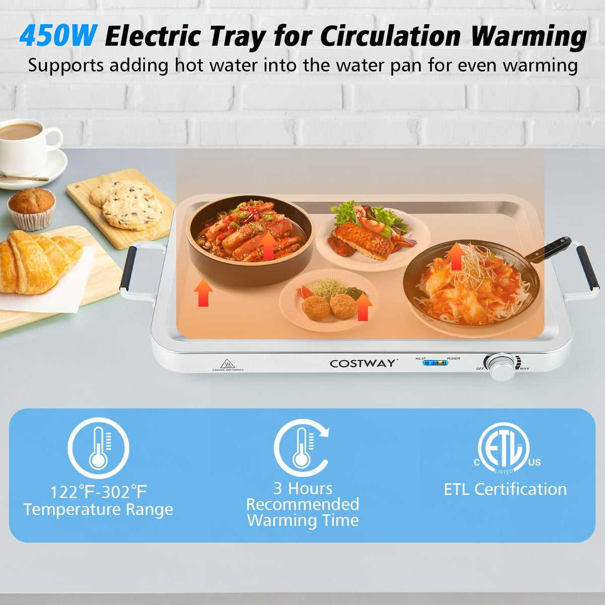 2 in 1 Electric Warming Tray with Temperature Control-Food Warmers & Burners-DECOROLALA