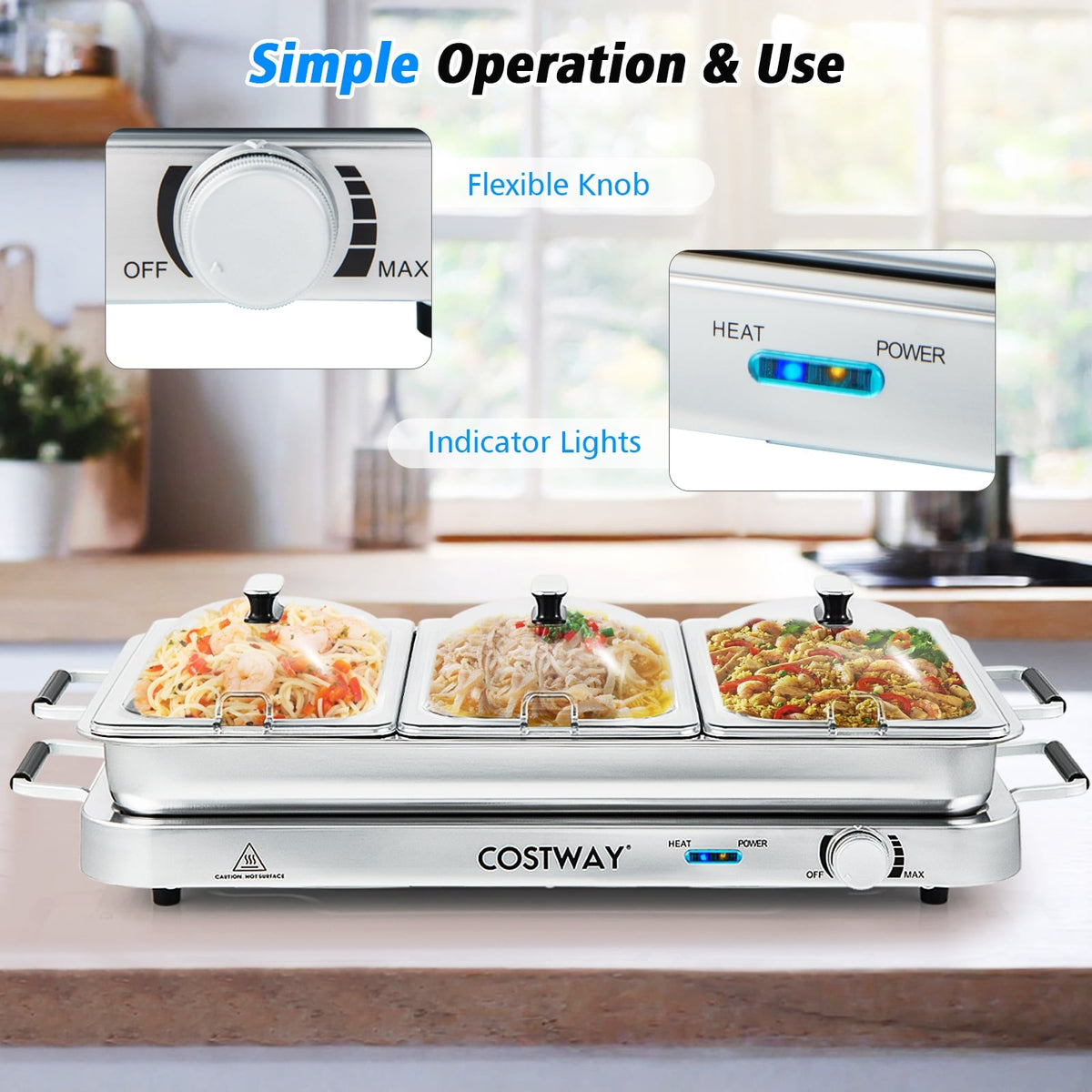 2 in 1 Electric Warming Tray with Temperature Control-Food Warmers & Burners-DECOROLALA