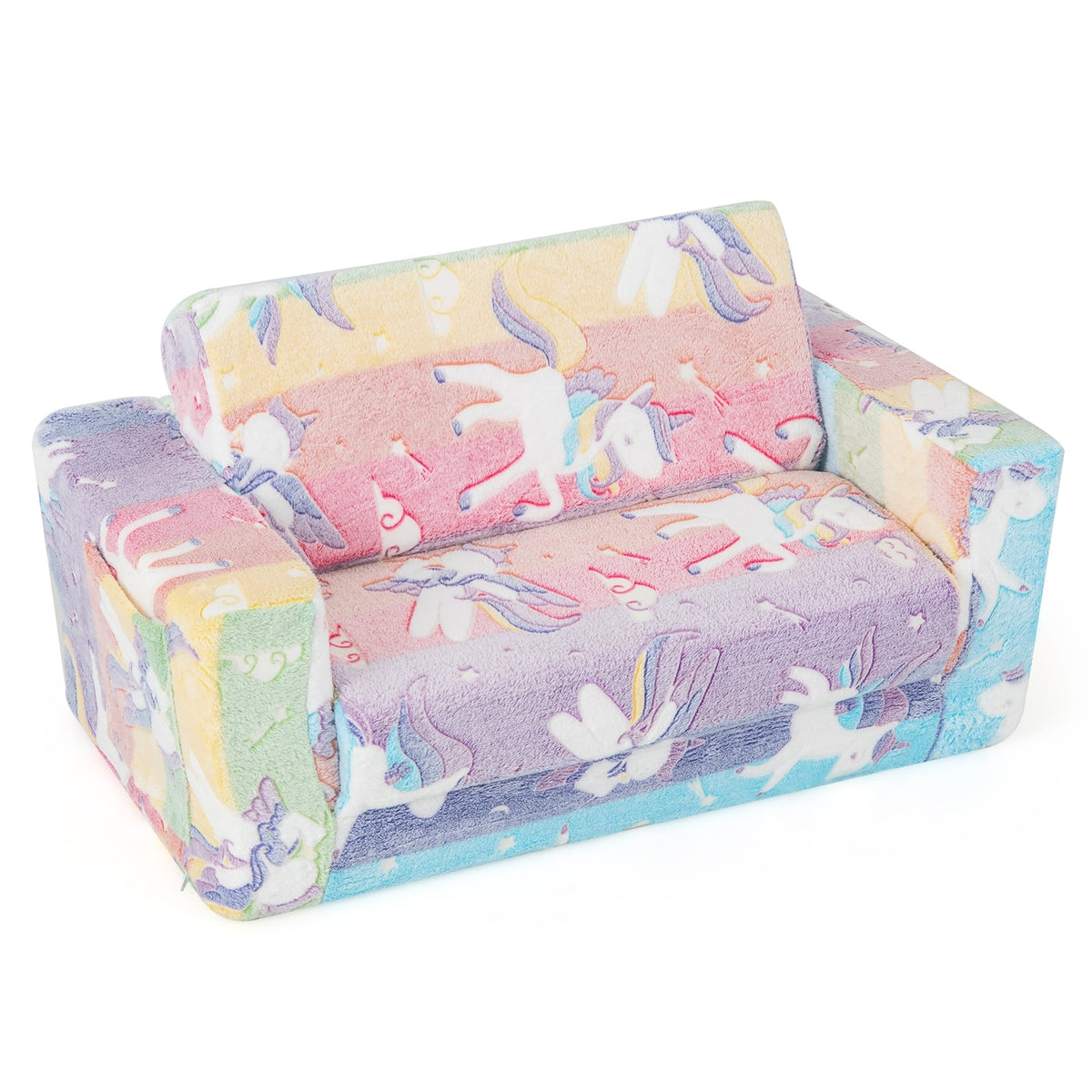 2-in-1 Flip Out Kids Sofa Chair with Detachable Flannel Fabric Cover and Glowing Patterns-Color-Kids Chairs-DECOROLALA