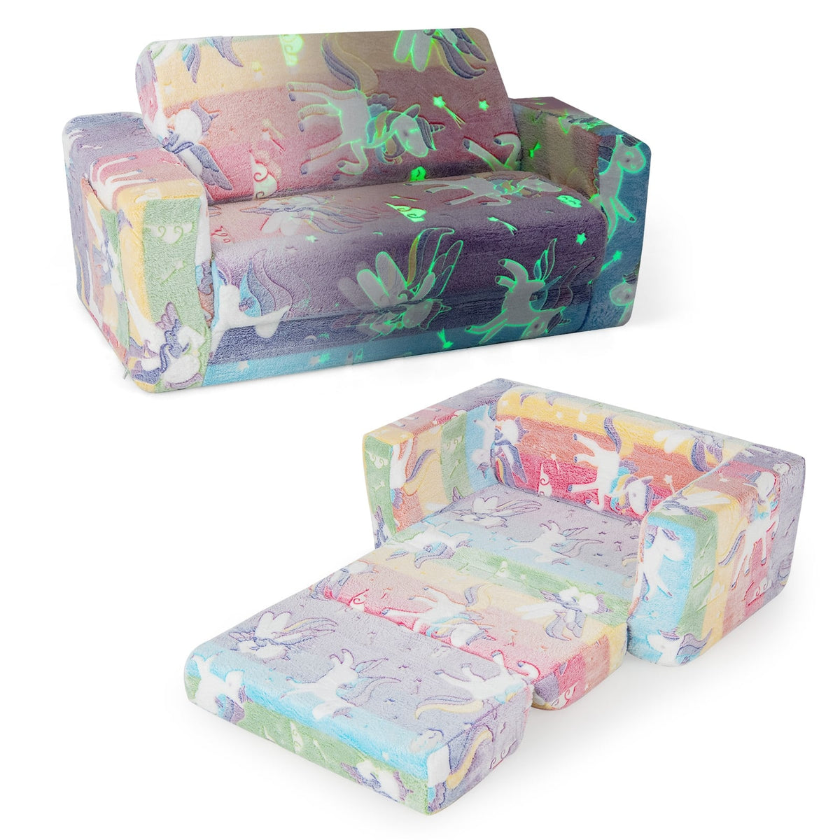 2-in-1 Flip Out Kids Sofa Chair with Detachable Flannel Fabric Cover and Glowing Patterns-Color-Kids Chairs-DECOROLALA